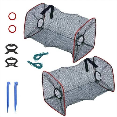 Paquete de 2 trampas de red de pesca plegables para cebo de cangrejos de cangrejo, redes de trampa de cebo de camarones, trampa para cangrejos