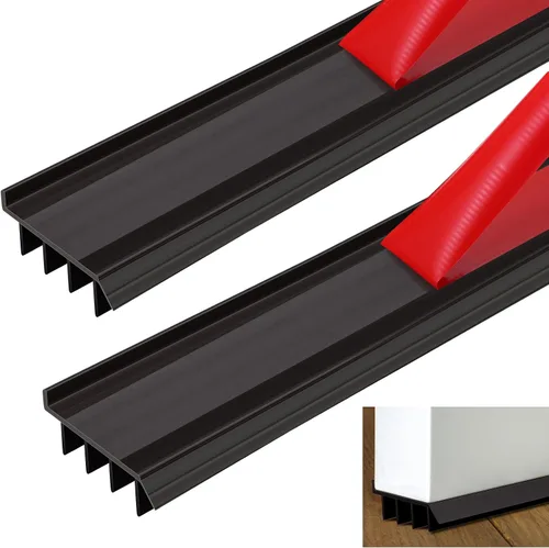 2 unidades de 3 pies de base de puerta de vinilo con cinta adhesiva autoajustable, tira de agua debajo de la base de la puerta con tapa para goteo,