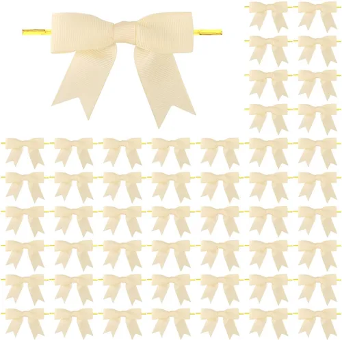 Miniatura 37 de Meseey 50 lazos de grogrén de 3 pulgadas, color gris plateado, preatados, para bolsas de golosinas, cesta de envoltura de regalo, boda, baby shower