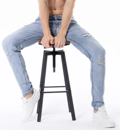 Miniatura 5 de ZLZ Jeans desgastados rasgados y azules para hombre, ajuste delgado, diseño de moda urbana, pantalones de mezclilla destruidos, ajuste elástico