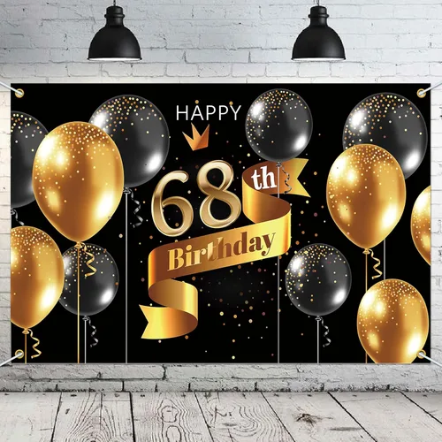 Miniatura 17 de Cartel de fondo de feliz cumpleaños 15 – Suministros de decoración de fiesta de cumpleaños 15 para niños – Oro negro 3.9 x 5.9 pies