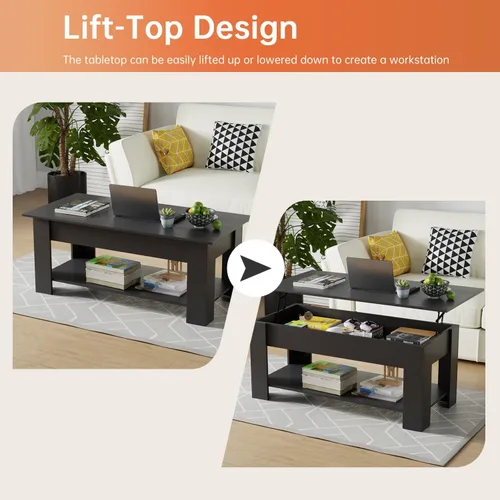 Miniatura 3 de Mesa auxiliar, mesa auxiliar de madera con compartimentos ocultos y estantes de almacenamiento, mesa de centro moderna de madera maciza con mesa