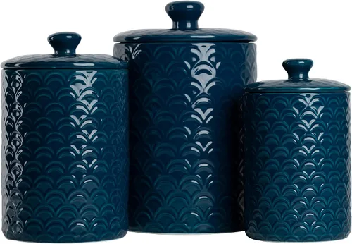 Miniatura 10 de 10 Strawberry Street Juego de recipientes de cocina con relieve de diamante, juego de 3, azul diamante