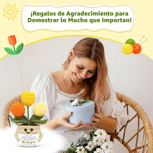 Miniatura 2 de OASSIE Regalos de agradecimiento para mujeres – Mini tulipán positivo de apoyo emocional de ganchillo – Graduación de fin de año, regalos de Sunny