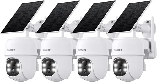 Cinnado Cámaras 2K para seguridad en el hogar, cámara inalámbrica WiFi de 2.4 G para exteriores, funciona con energía solar/batería, visión de 360°,