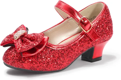 Miniatura 81 de PANDANINJIA Vestido de jada para niñas y niños pequeños, zapatos de princesa Mary Jane con tacones con lazo para fiesta, boda, boda