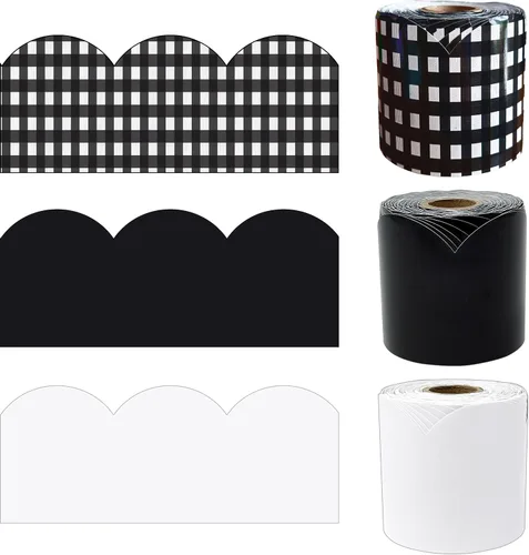 Carson Dellosa - Bordes de tablón de anuncios, 195 pies, color negro, blanco, a cuadros, decoración de aula, suministros para profesores, escuela,