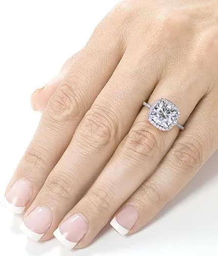 Miniatura 2 de Kobelli Anillo de compromiso de moissanita de corte cojín 2 14 CTW oro blanco de 14 quilates (0.295in)