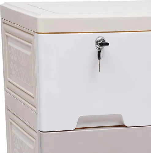 Miniatura 5 de Cómoda de plástico con 6 cajones, armario de almacenamiento multifuncional con cerradura, organizador de llaves de ropa para dormitorio, sala