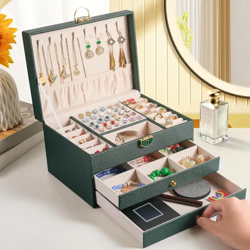 Joyero de 3 capas, organizador de joyas con cajón organizador de joyas, grandes cajas de joyería y organizador con organizador de aretes de