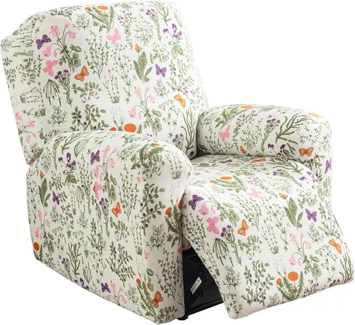 Miniatura 31 de CRFATOP Funda para sillón reclinable con estampado floral con bolsillos, funda única para sillón reclinable, 4 piezas, funda para sillón reclinable
