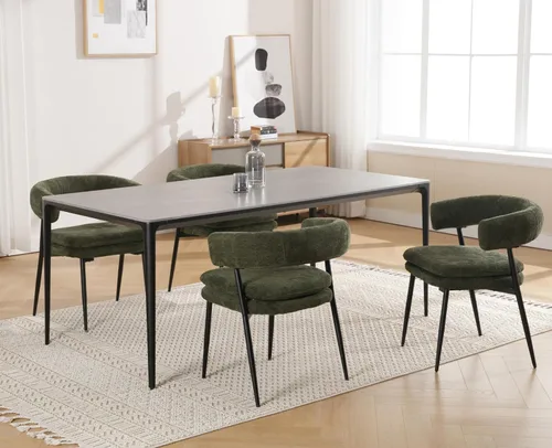 Miniatura 9 de Shunzhi Juego de 2 sillas de comedor modernas de cuero verde tapizadas, cómodas sillas de cocina, sillas auxiliares sin brazos con respaldo abierto