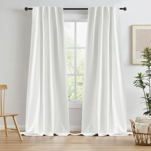 Miniatura 33 de Paneles de cortinas de ventana 100% opacas, con trabillas traseras, bolsillo para barra, gancho, cinturón, aspecto plisado, cortinas para sistema