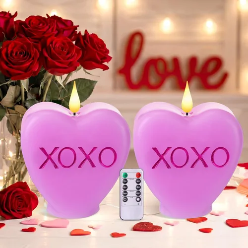 Miniatura 10 de Retisee 2 velas LED en forma de corazón sin llama para el día de San Valentín, velas románticas de colección de San Valentín, decoración romántica