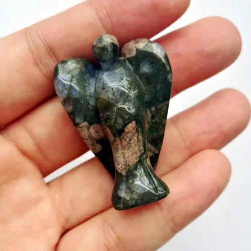Miniatura 20 de Estatua de ángel guardián de oración de cristal curativo de jade verde natural, 1.5 pulgadas, tallado en bolsillo, figuras de piedra de palma