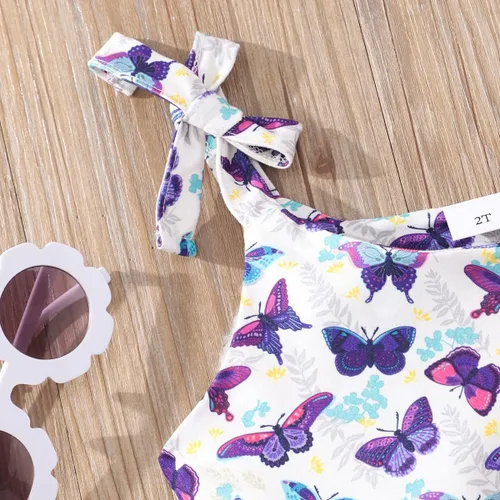Miniatura 5 de zarmfly Conjunto de ropa de verano para niñas pequeñas, conjunto de 2 piezas con nudo de corbata, hombros descubiertos, sin mangas, con volantes