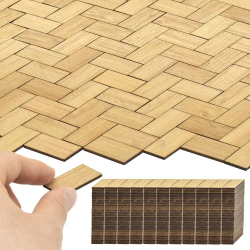 Miniatura 13 de iLAND Pisos barnizados para casas de muñecas en escala 1:12, tablas de piso de casa de muñecas de bambú (rectangular 96pcs)