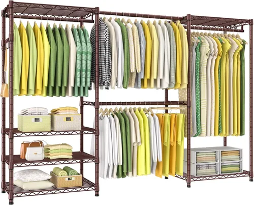 Miniatura 9 de Ulif E1 - Perchero de armario resistente de 6 niveles, estante de ropa de metal ajustable y expandible de fácil montaje con 4 varillas para colgar