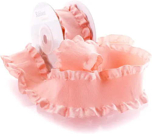 Miniatura 24 de Cinta de satén de 1.5 pulgadas con borde de doble volante, color rosa, 3 yardas para lazos para el cabello y costura