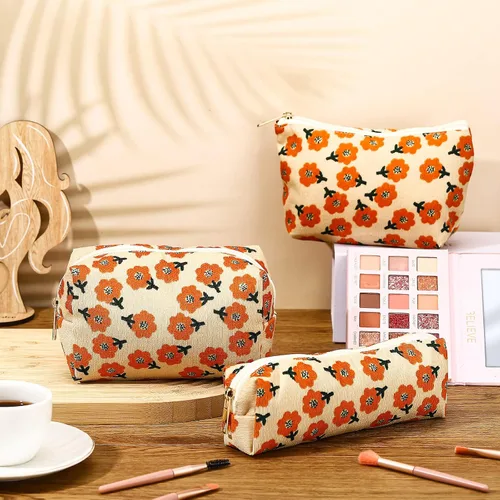 Miniatura 3 de Photect Juego de 3 bolsas de maquillaje floral para bolso, bolsa de lona de pana, pequeña bolsa de cosméticos para mujeres, mini artículos