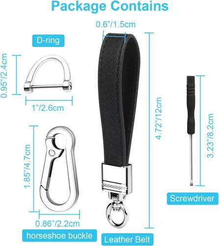 Miniatura 2 de QBUC Llavero universal de cuero genuino para automóvil, accesorios de metal resistente, llavero de automóvil con giro giratorio de 360 grados y Negro