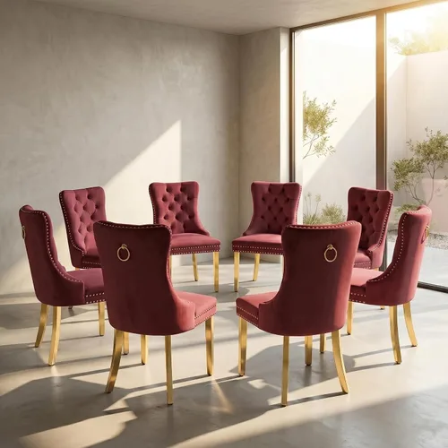 Miniatura 52 de Juego de 2 sillas de comedor de terciopelo, sillas de comedor copetudas de mediados de siglo con anillo trasero de cabeza de clavo, patas de metal