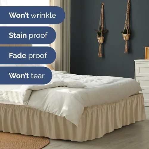 Miniatura 5 de Falda de cama envolvente con volantes, color beige, para camas de tamaño individual con altura de 46 cm CGK Linens - Falda de cama plisada con tela