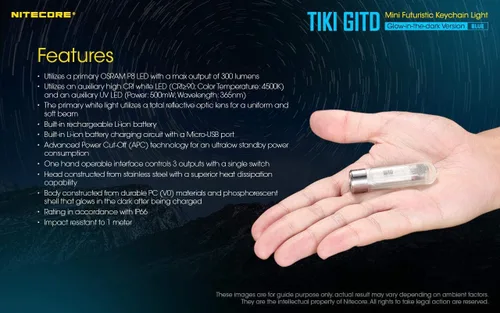 Miniatura 3 de Nitecore TIKI GITD BLUE - Keylight LED recargable - Alto CRI y LED UV - 300 lúmenes