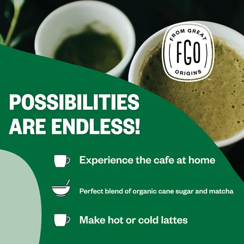 Miniatura 5 de FGO Té matcha latte en polvo, orgánico, bolsa a granel que se puede volver a cerrar, de 16 oz, matcha japonés con azúcar de caña orgánica
