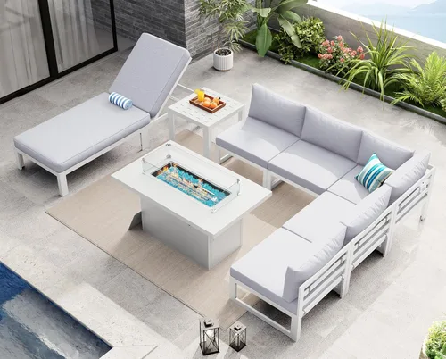 Miniatura 81 de NICESOUL - Juego de 10 muebles de patio extra grandes de aluminio moderno, sofá para exteriores con asiento de 29" de profundidad y ancho, 500 lbs