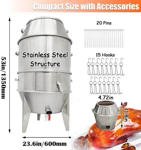 Miniatura 3 de INTBUYING Horno asador de pato de carbón de 3 niveles, 23.6 x 53 pulgadas, máquina de asar de acero inoxidable para pato de Pekín, barbacoa, pollo
