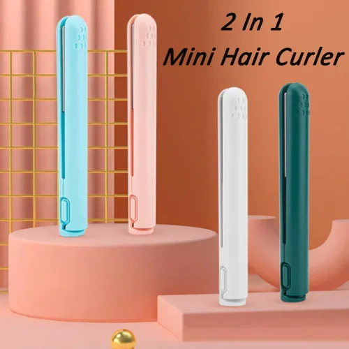 Miniatura 2 de RJDJ Mini rizador de doble propósito, alisador y rizador de pelo 2 en 1, calentador de cerámica, portátil, recargable por USB, adecuado para cabello