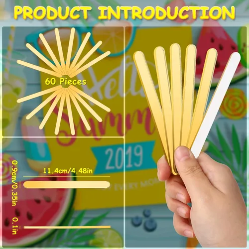 Miniatura 2 de Geiserailie 60 palitos acrílicos para tartas doradas, palitos de helado con purpurina, reutilizables, para tartas de dulces, fiestas familiares