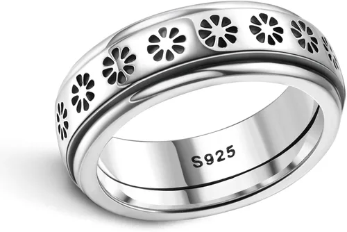 MILACOLATO Anxiety Rings for Women Men 925 Sterling Silver Spinner Fidget Rings Platinum Plated Band Thumb Rings Worry Stress Relieving Boredom ADHD