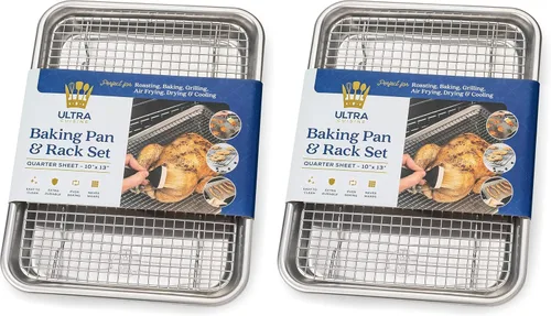 Miniatura 9 de Ultra Cuisine - Juego de bandeja para hornear de aluminio con estante de enfriamiento de acero inoxidable - Bandeja de tamaño mediano de 13 x 18