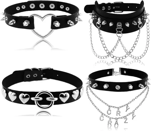 Collar de piel sintética MJartoria para mujer, gargantilla gótica con joyería de diseño de corazón, argollas , estilo rock punk, ajustable, color