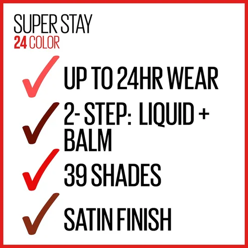 Miniatura 7 de Maybelline Super Stay 24, lápiz labial líquido de maquillaje de 2 pasos, color altamente pigmentado de larga duración con bálsamo hidratante, Merlot