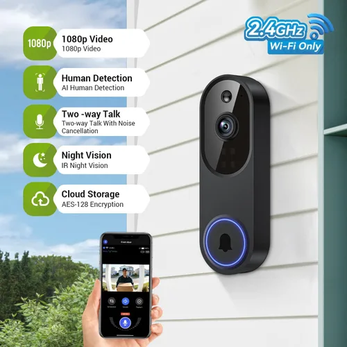 Miniatura 2 de Lunelyx Cámara de timbre de video inalámbrico 1080P, cámara de vigilancia inteligente para exteriores, vista en vivo FHD, almacenamiento en la nube