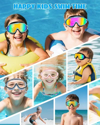 Miniatura 9 de Aegend Nuevo paquete de 2 gafas de natación de visión amplia para niños, gafas antivaho/anti-UV sin fugas con tapones para los oídos para niños de 3