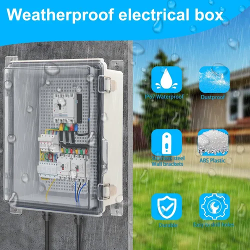 Miniatura 2 de Caja eléctrica impermeable, caja de conexiones IP67, pestillo de acero inoxidable, cubierta transparente con bisagras, carcasa para proyectos