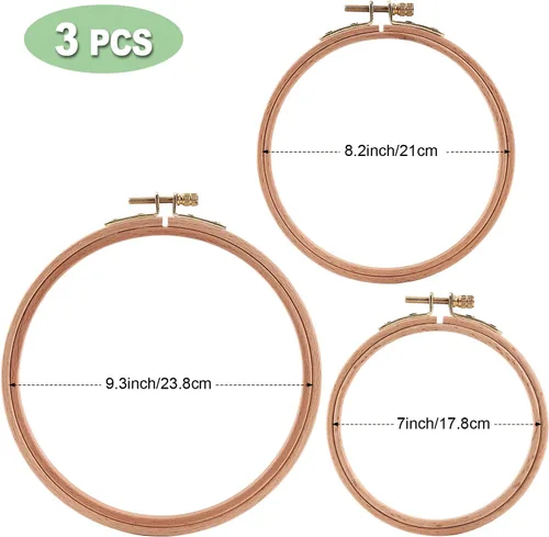 Miniatura 2 de Sherbo - Juego de 3 aros de bordado de madera de haya, de 7 a 9 pulgadas, anillo de aro circular de algodón para bordado de bricolaje, hilo de hilo