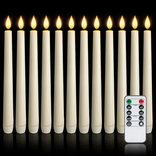 Miniatura 9 de 6 piezas de velas cónicas sin llama con control remoto y temporizador, 9.6 pulgadas de velas LED de plástico, velas blancas operadas por batería