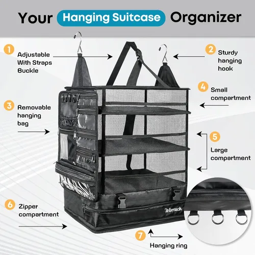 Miniatura 2 de Organizador colgante de maleta y estantes de viaje, cubos de embalaje para viajes, organizador de maleta para equipaje de mano, fácil embalaje