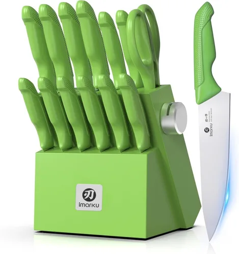 Miniatura 8 de imarku® Juego de cuchillos, juego de 14 piezas para cocina con bloque, juego de cuchillos de cocina de una pieza premium con afilador, juego