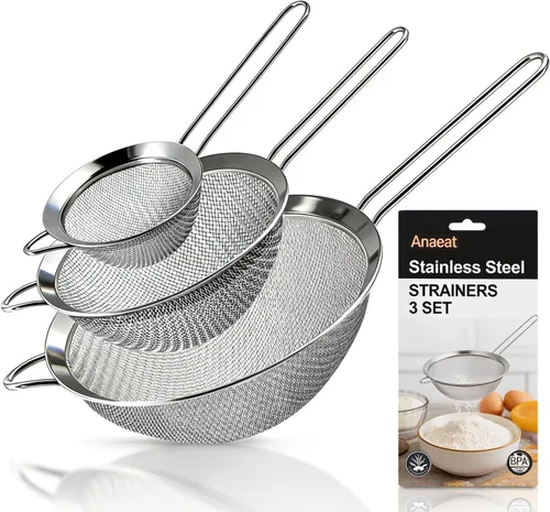Miniatura 11 de Anaeat Coladores de malla fina – Colador de acero inoxidable de alta calidad, con malla duradera y mango resistente, excelente para tamizar