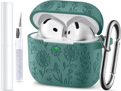 para estuche de Airpods 4, DaQin - Estuche grabado con flores compatible con estuches de Airpods de Apple de 4ª generación para mujeres, estuches
