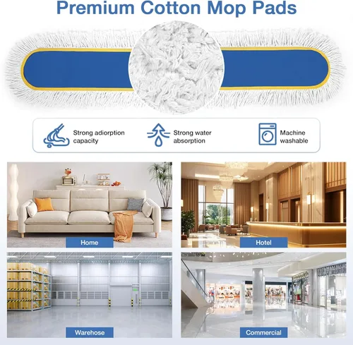 Miniatura 5 de Trapeador industrial comercial de 48 pulgadas para limpieza de suelos, escoba grande para el polvo del suelo con almohadillas lavables, mopa húmeda
