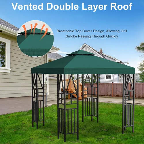 Miniatura 5 de Cubierta de repuesto para toldo de 10 x 10 pies, doble nivel, con 12 velcros, nailon impermeable con protección UV, refugio al aire libre para Verde