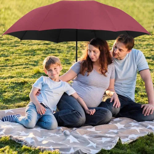 Miniatura 8 de Paraguas grande con mango de madera para lluvia, paraguas de golf abierto automático, resistente al viento, 54 pulgadas, elegante paraguas