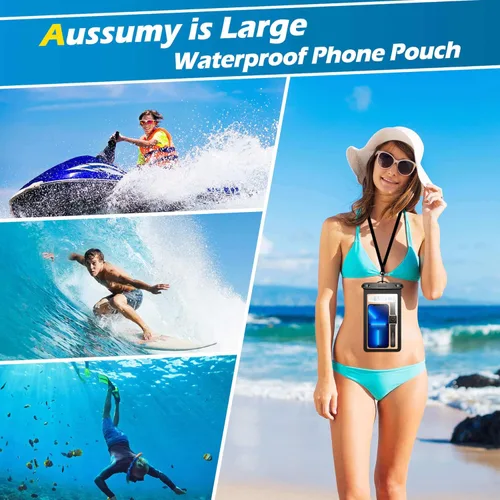 Miniatura 7 de Paquete de 4 fundas impermeables grandes para teléfono de 10.5" - Soporte transparente para celular bajo el agua - Bolsa seca universal a prueba
